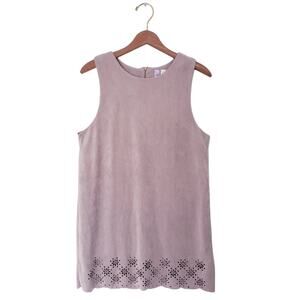 Alyssa Faux Suede Laser Cut Floral A Line Shift Dress Taupe Size L